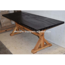 Mesa de jantar de base de madeira com rebite metálico industrial